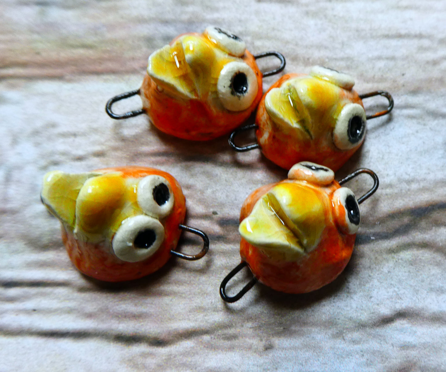 Ceramic Bird Face Connectors - Mandarin