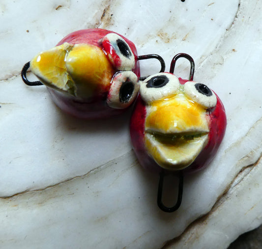 Ceramic Bird Face Connectors - Red