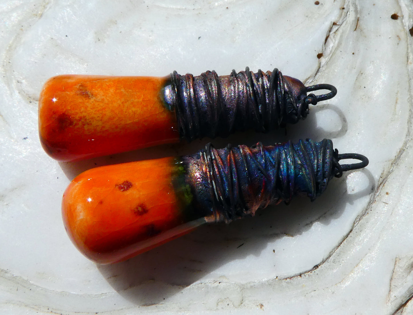 Ceramic Wire Wrapped Baton Charms -Wildfire