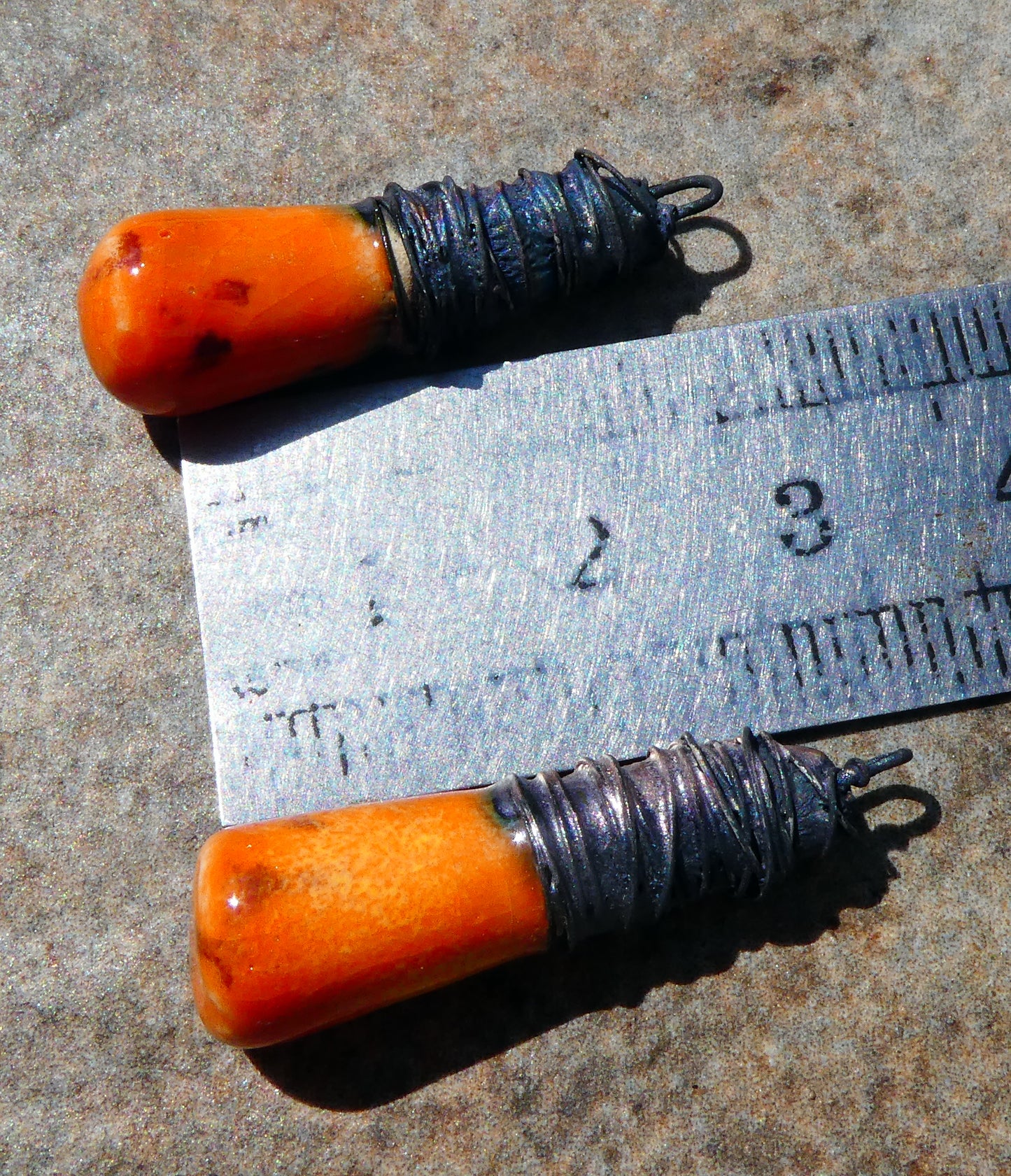 Ceramic Wire Wrapped Baton Charms -Wildfire