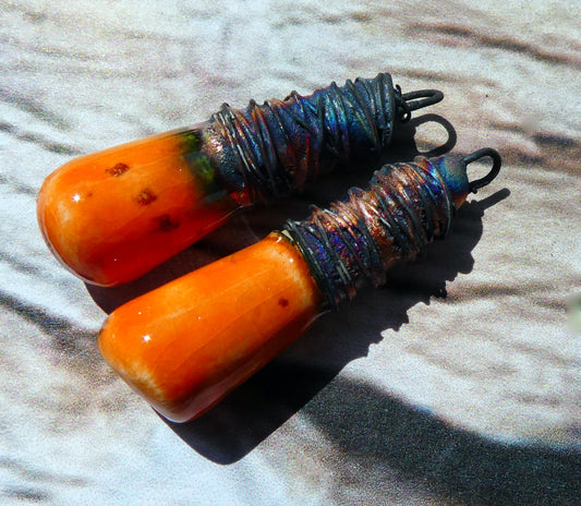 Ceramic Wire Wrapped Baton Charms -Wildfire