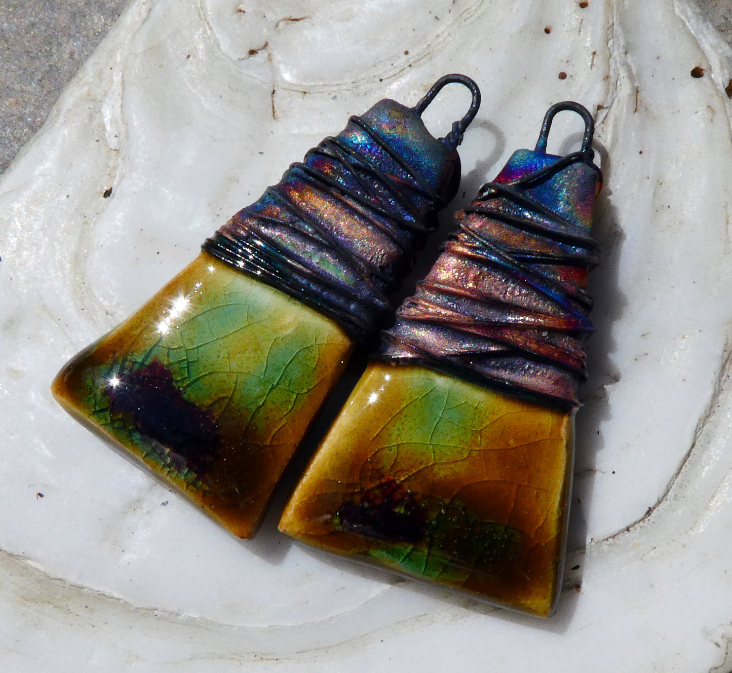 Ceramic Wire Wrapped Wedge Charms -Billabong