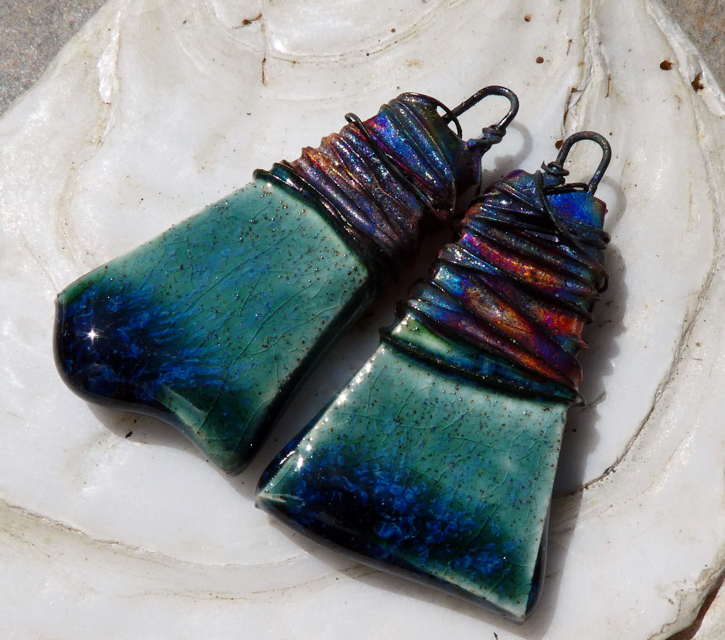Ceramic Wire Wrapped Wedge Charms -Bora Bora