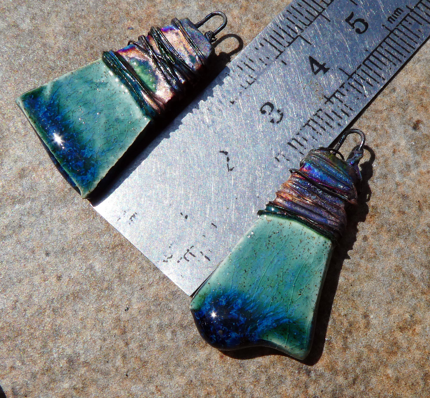 Ceramic Wire Wrapped Wedge Charms -Bora Bora