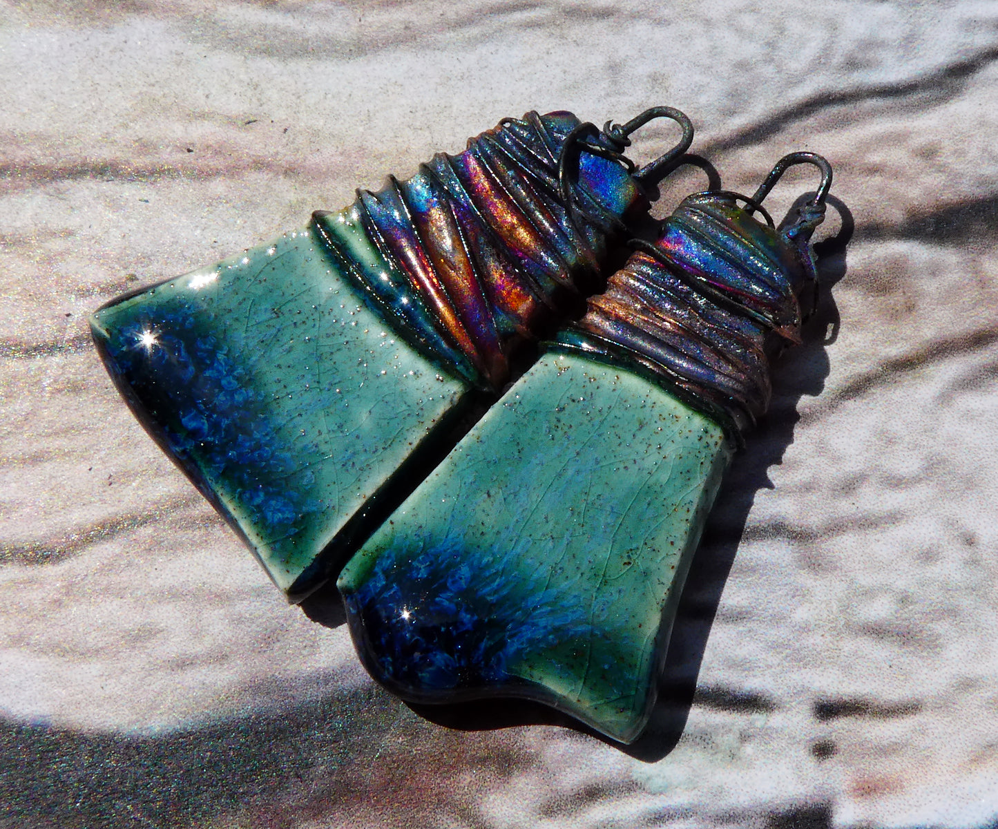 Ceramic Wire Wrapped Wedge Charms -Bora Bora
