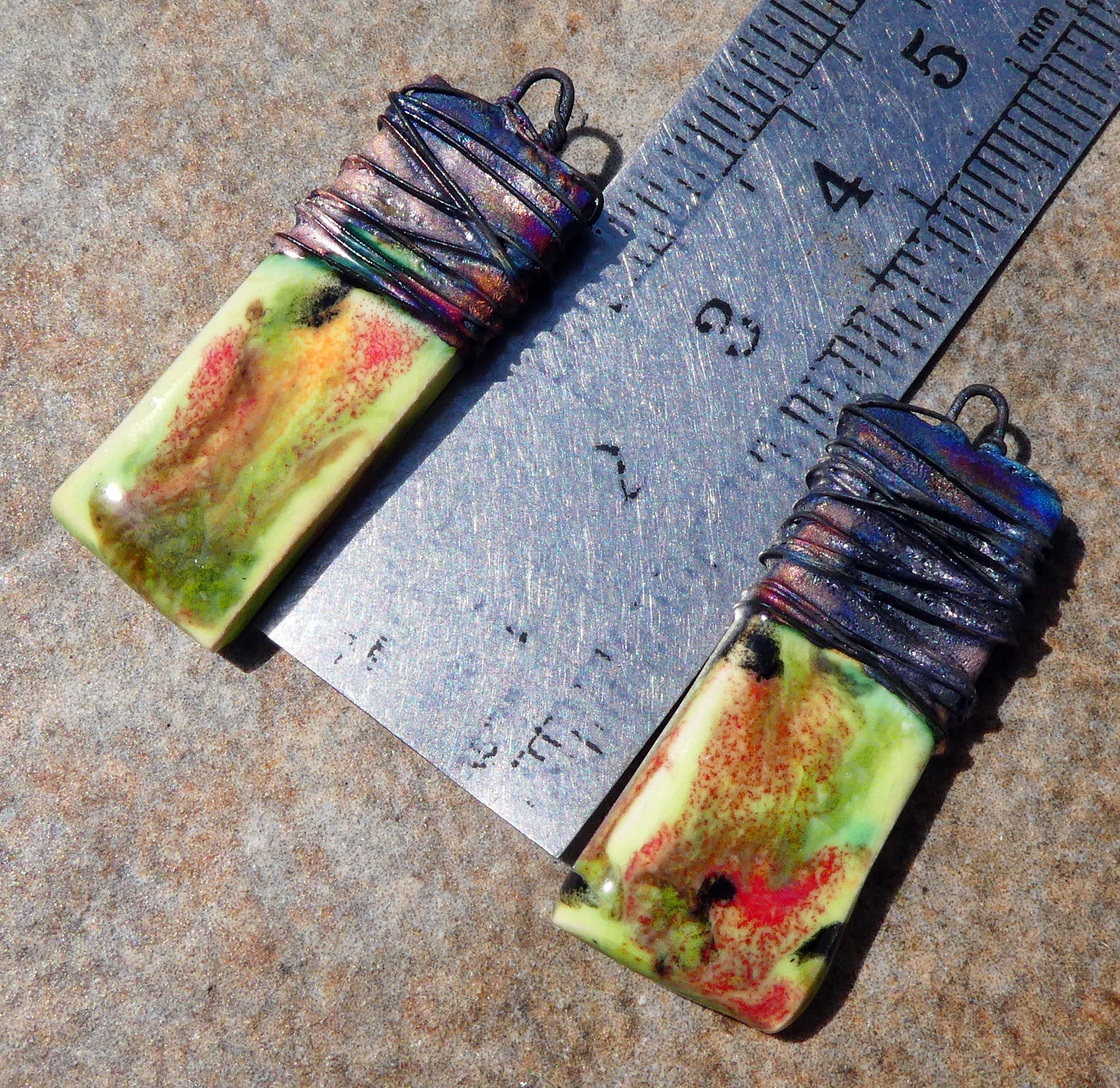 Ceramic Wire Wrapped Tablet Charms - Mixed Melon