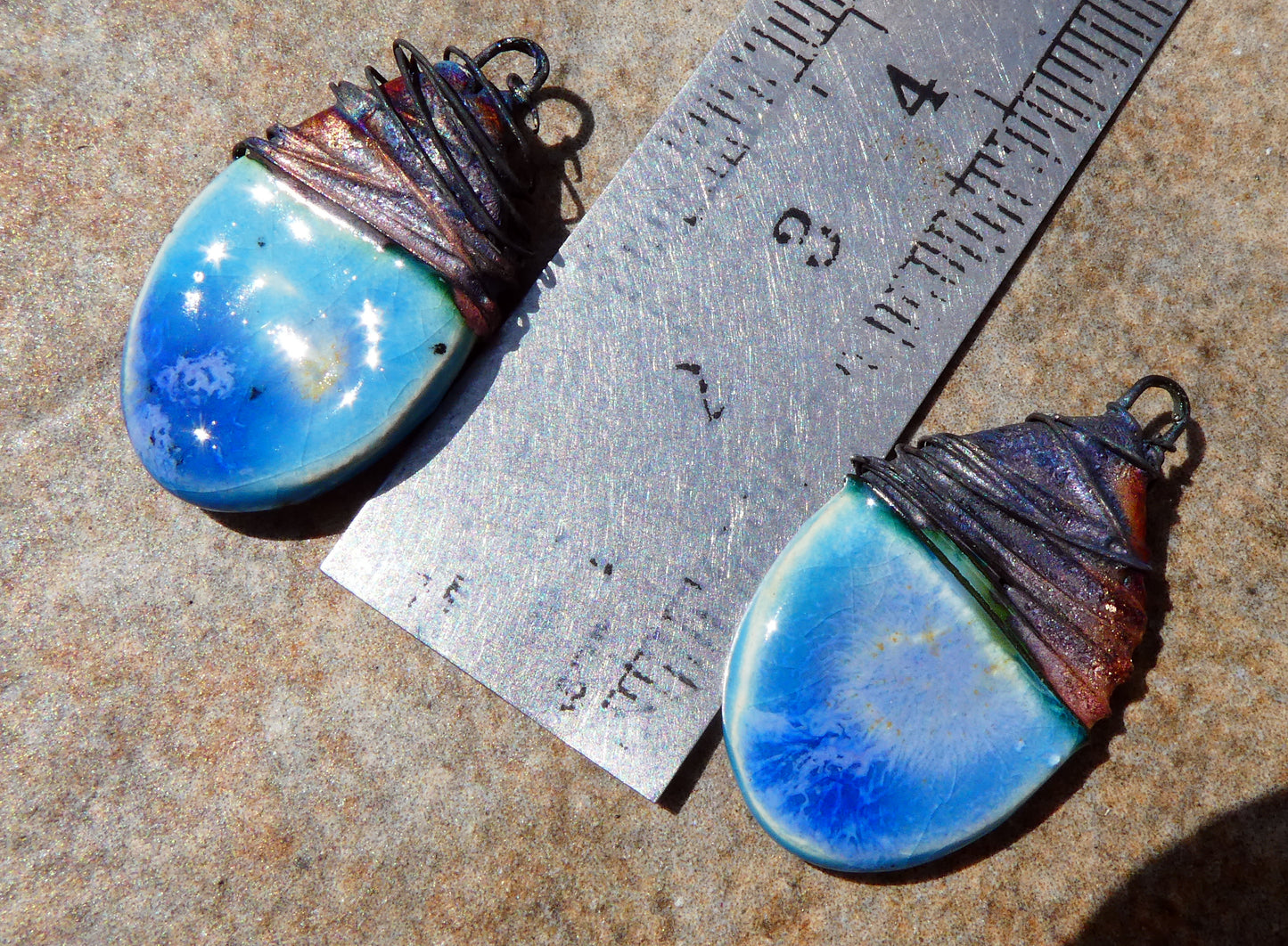 Ceramic Wire Wrapped Teardrop Charms - Tranquil Earth