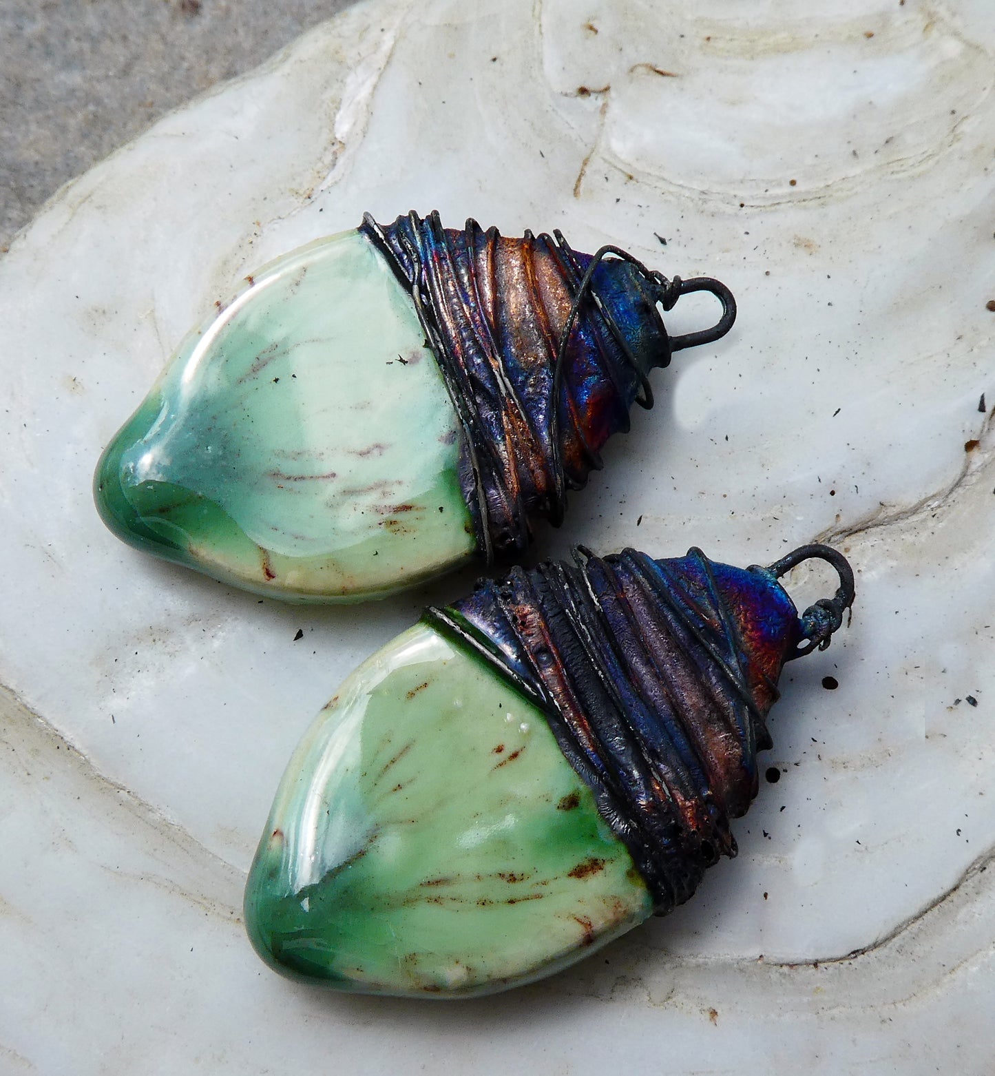 Ceramic Wire Wrapped Teardrop Charms -Peppermint Speckol