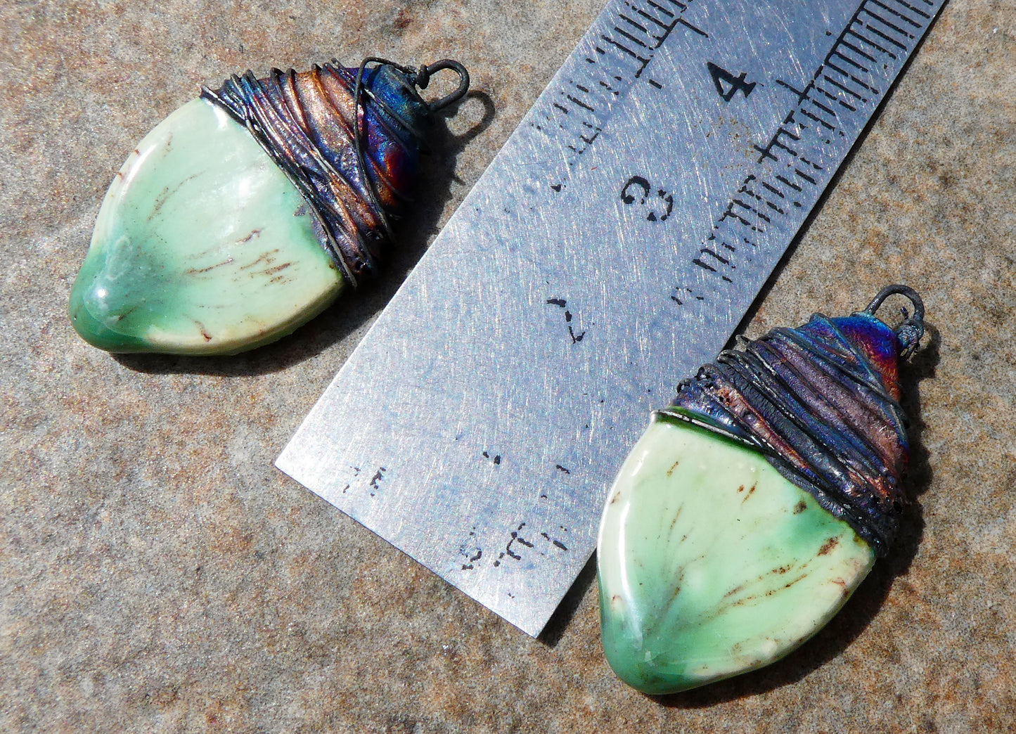 Ceramic Wire Wrapped Teardrop Charms -Peppermint Speckol