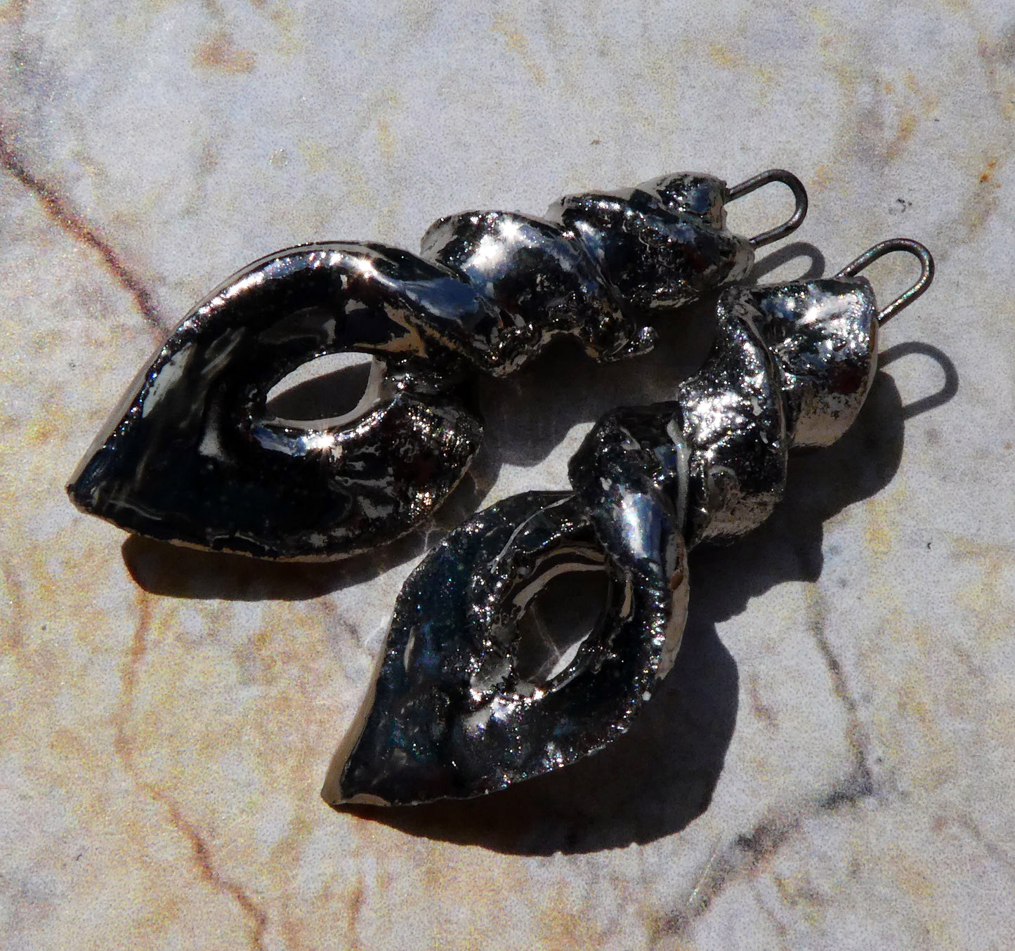Ceramic Maori Style Twist Charms -Platinum Lustre