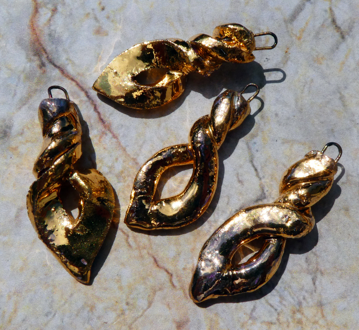 Ceramic Maori Style Twist Charms -Gold Lustre