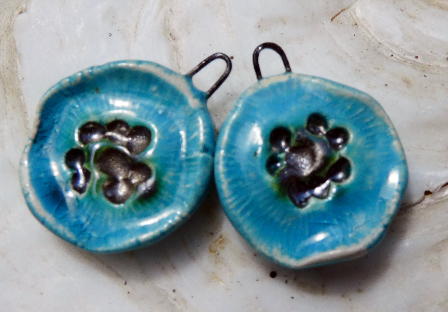 Ceramic Flat Flower Charms - Navajo Turquoise