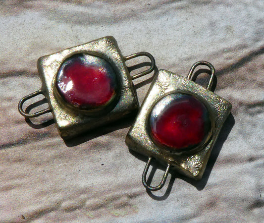 Ceramic Little Moulded Square Connectors -Red