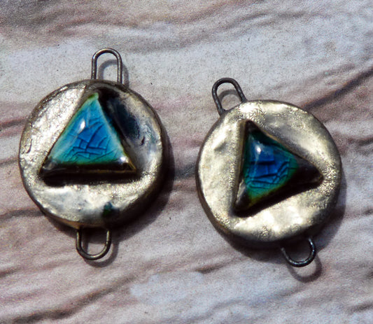 Ceramic Little Moulded Round Connectors -Oriental Blue