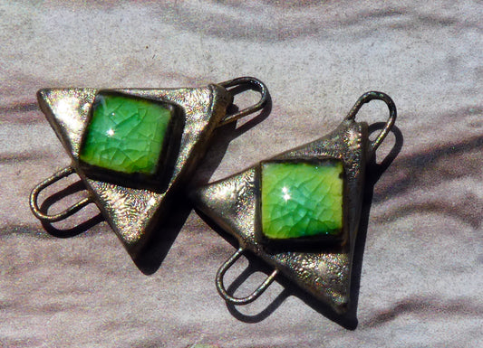 Ceramic Little Moulded Triangle Connectors -Lime