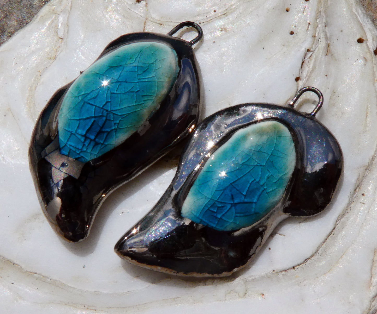 Ceramic Moulded Lagoon Earring Charms - Oriental Blue