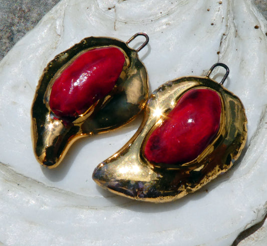 Ceramic Moulded Lagoon Earring Charms - Red