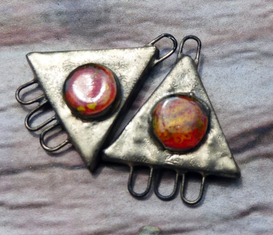 Ceramic Moulded Three Hoop Triangle Connectors - Firecracker