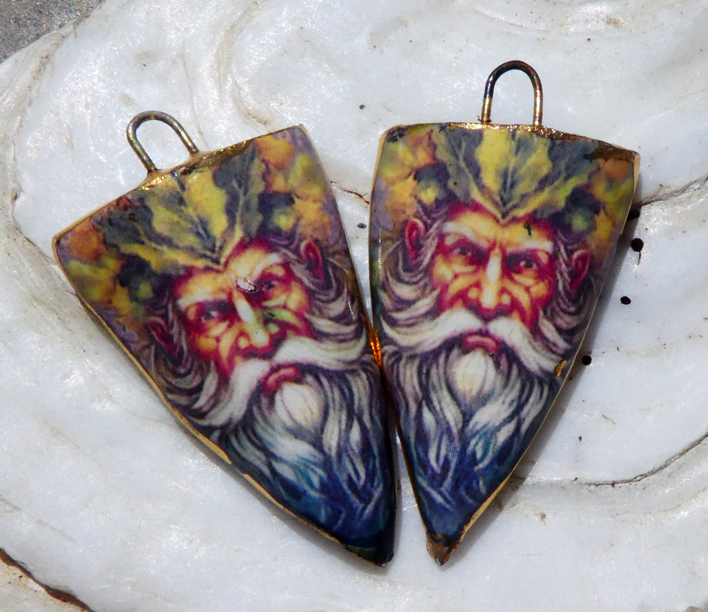 Ceramic Green Man Decal Shield Charms #5