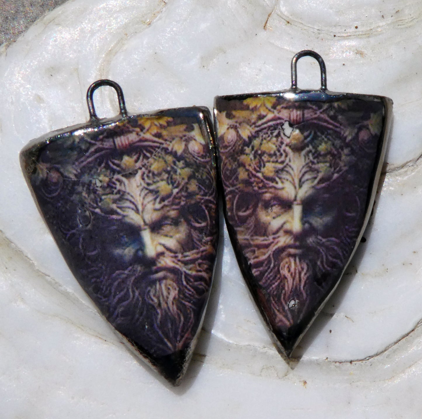 Ceramic Green Man Decal Shield Charms #3