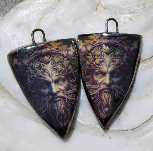 Ceramic Green Man Decal Shield Charms #3