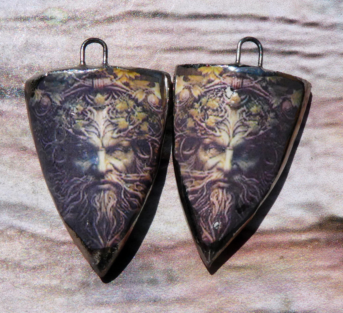 Ceramic Green Man Decal Shield Charms #3