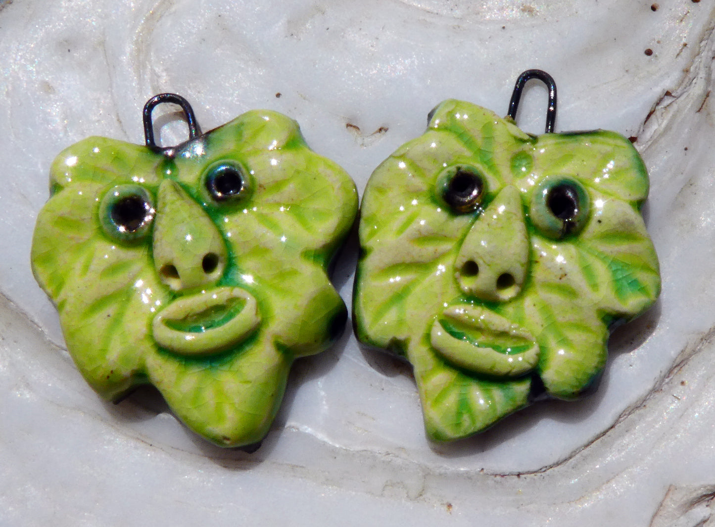 Ceramic Green Man Earring Charms - Lime