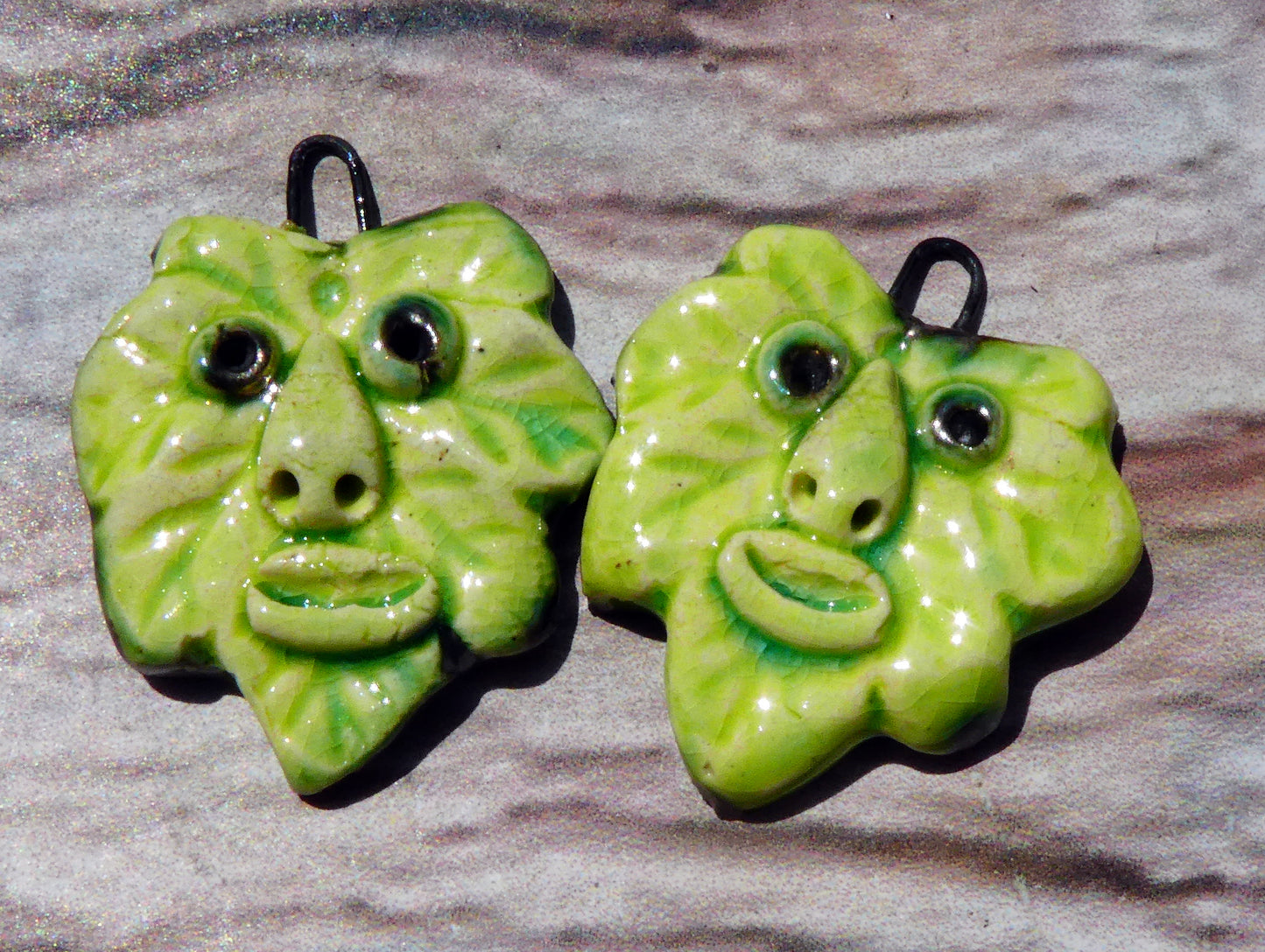 Ceramic Green Man Earring Charms - Lime