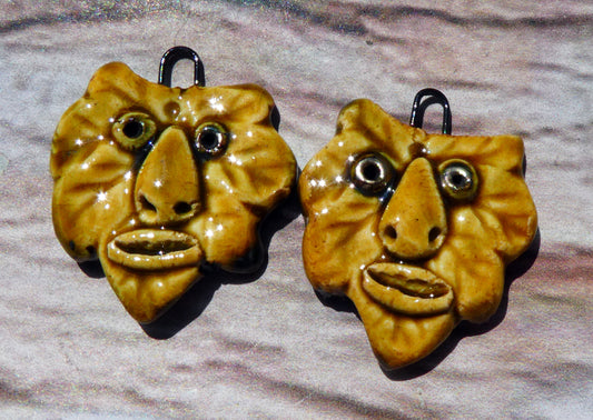 Ceramic Green Man Earring Charms -Cognac