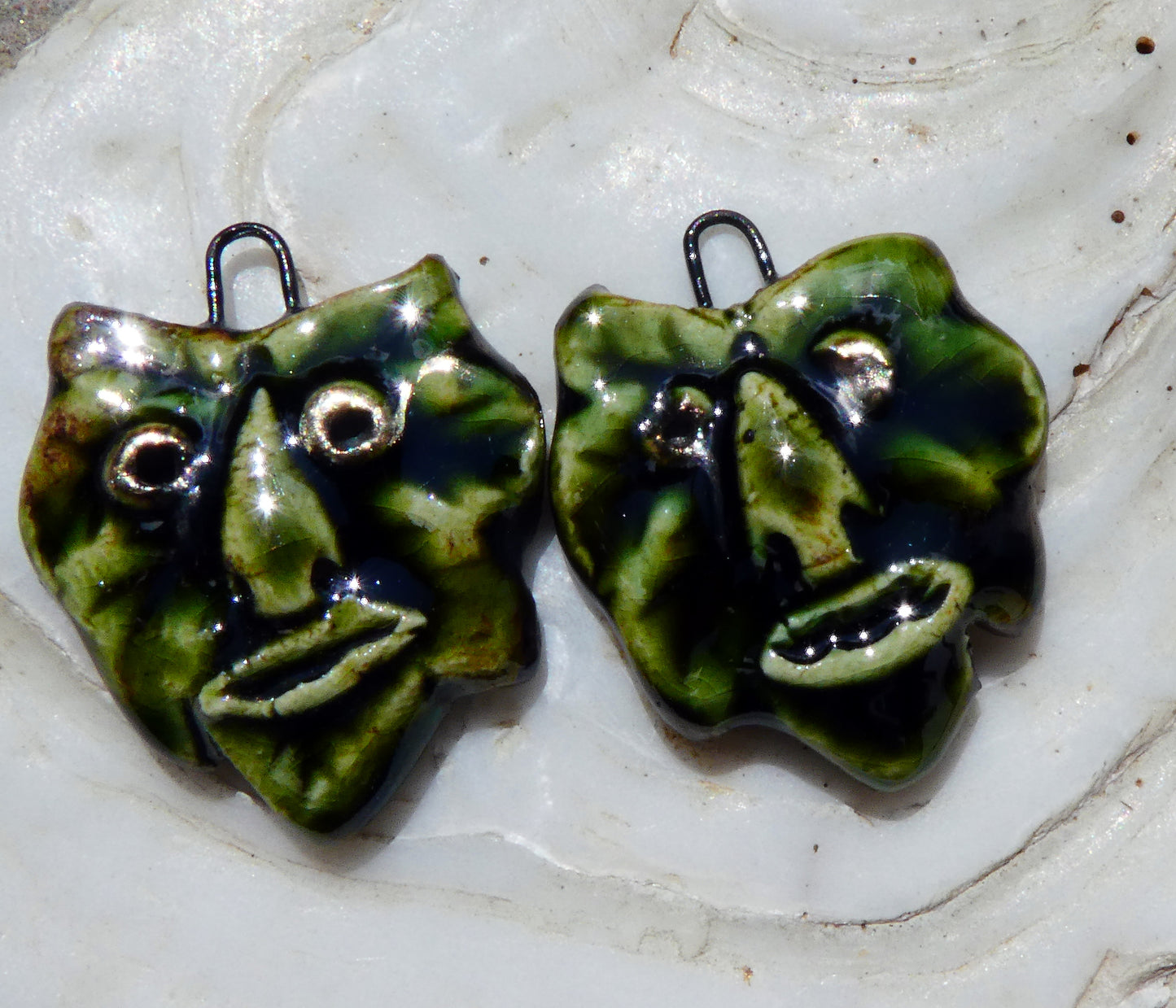 Ceramic Green Man Earring Charms -Olive