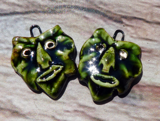 Ceramic Green Man Earring Charms -Olive