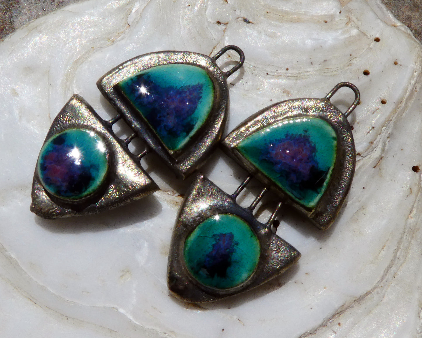 Ceramic Moulded Split Teardrop Charms -Spring Meadow