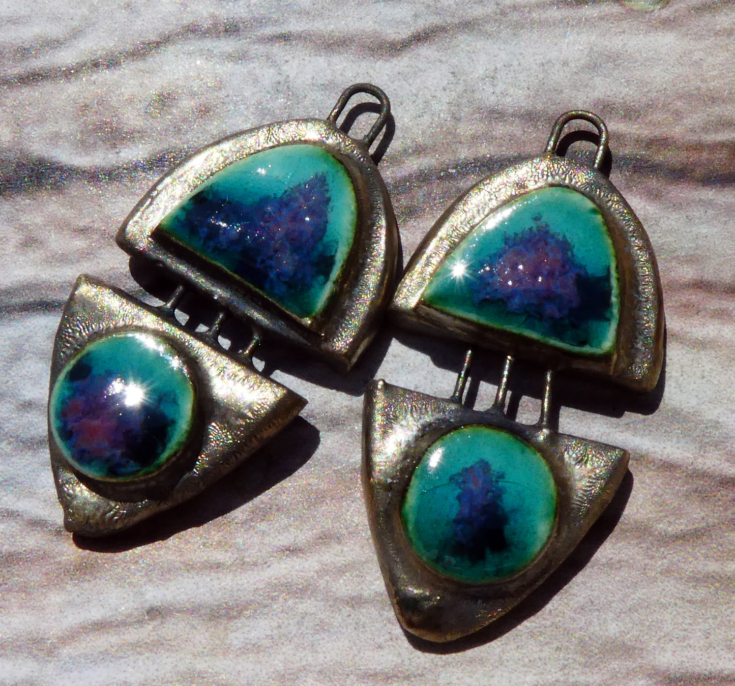 Ceramic Moulded Split Teardrop Charms -Spring Meadow