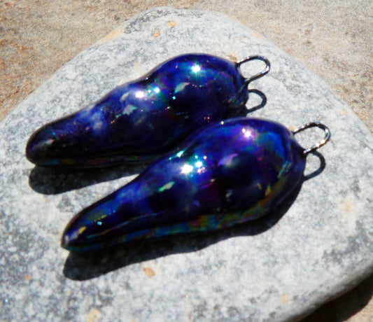 Ceramic Lustrous Conical Shell Textured Charms- Mirror Blue