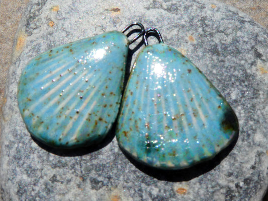Ceramic Lustrous Flat Shell Textured Charms- Turquoise Sandstone