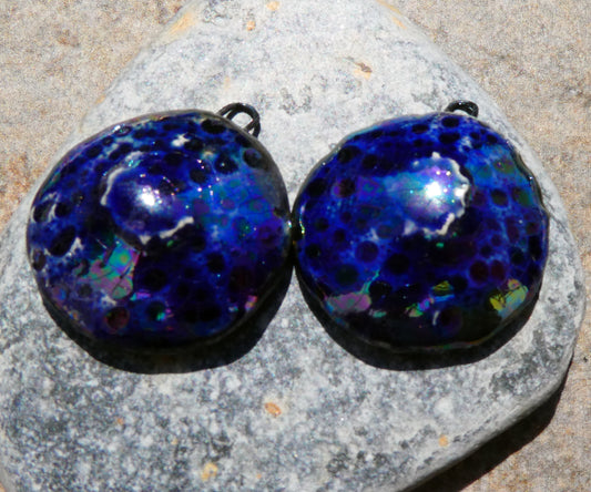 Ceramic Lustrous Urchin Textured Charms- Mirror Blue