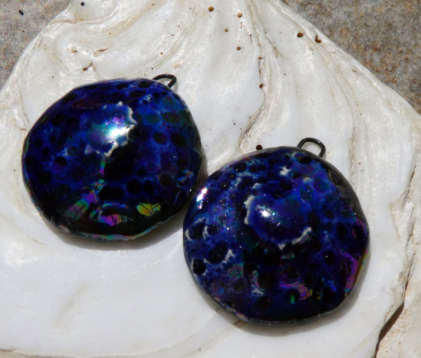 Ceramic Lustrous Urchin Textured Charms- Mirror Blue