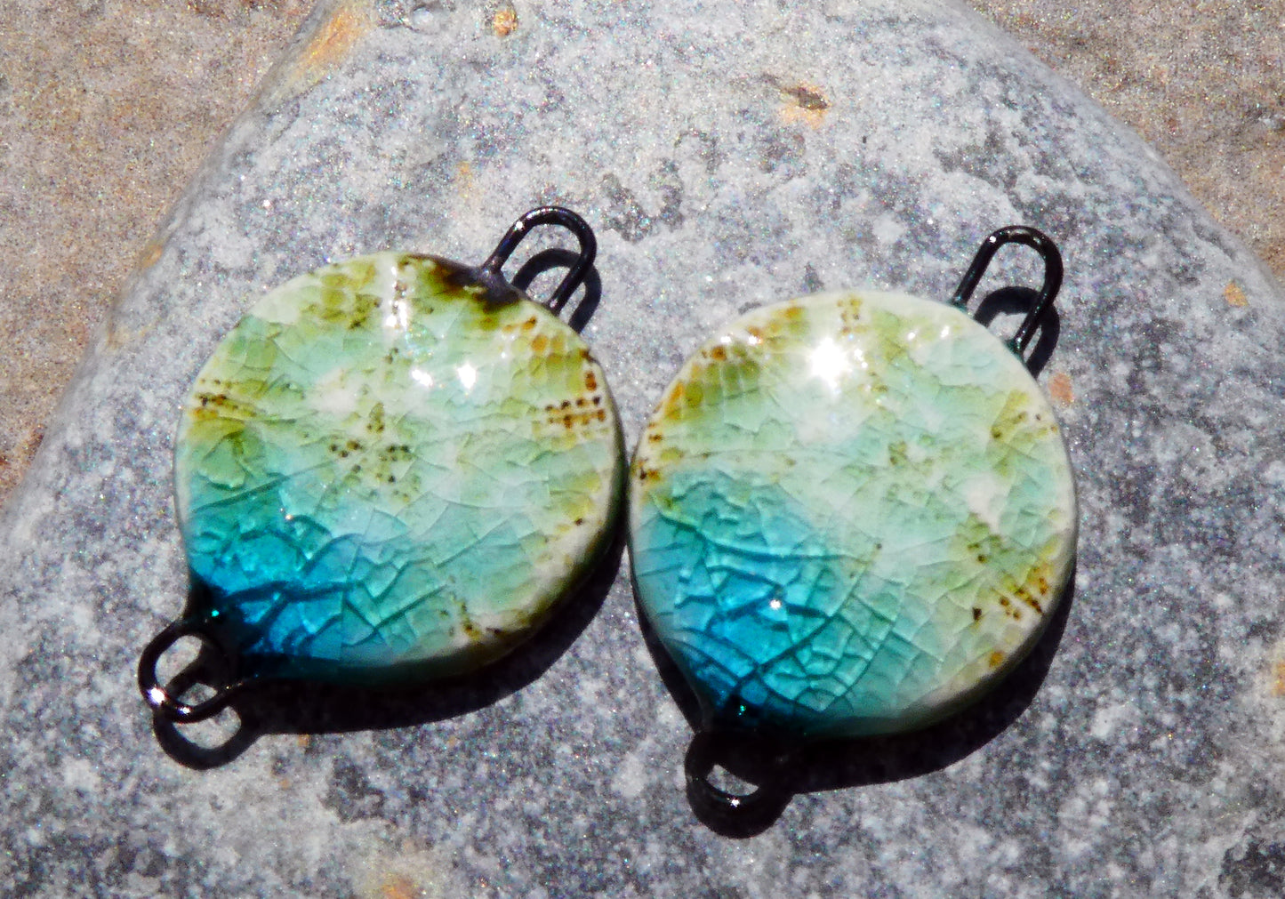 Ceramic Starfish Textured Earring Connectors -Turquoise Crackle