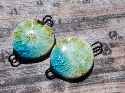 Ceramic Starfish Textured Earring Connectors -Turquoise Crackle