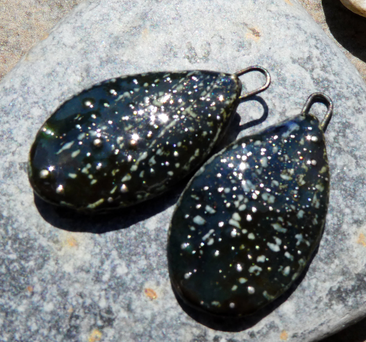 Ceramic Silvery Shell Textured Slice Charms - Olive