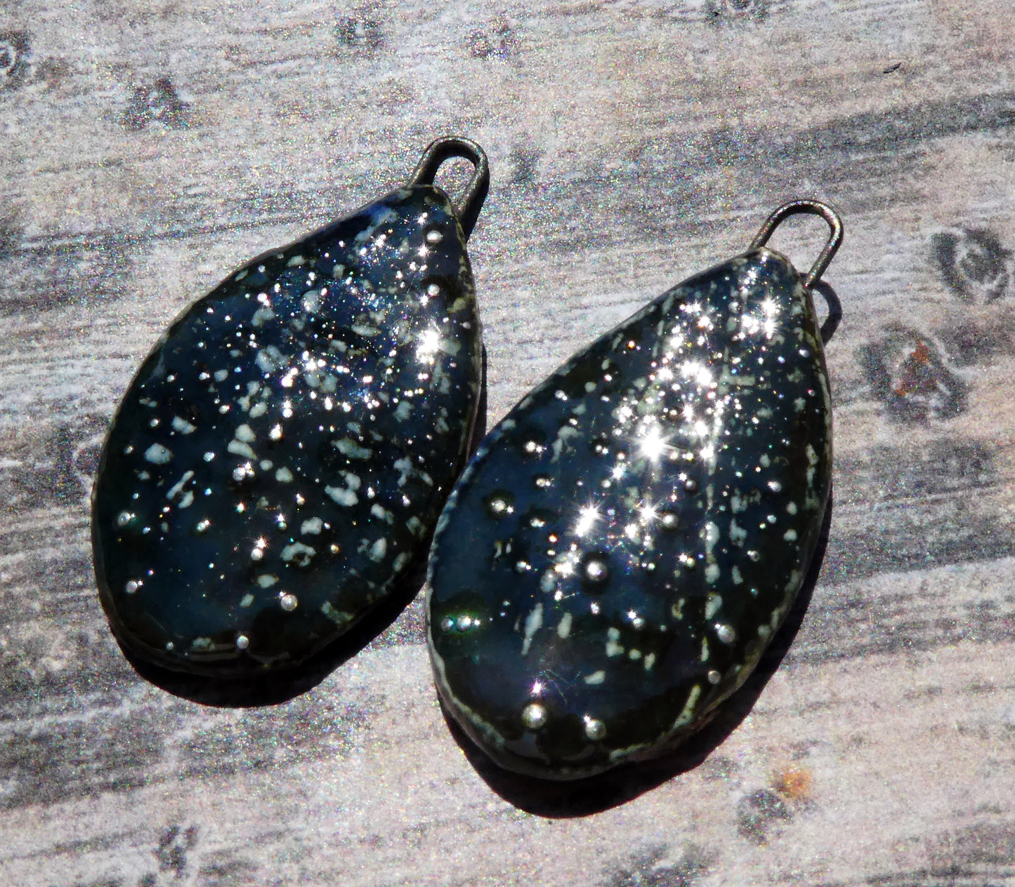 Ceramic Silvery Shell Textured Slice Charms - Olive