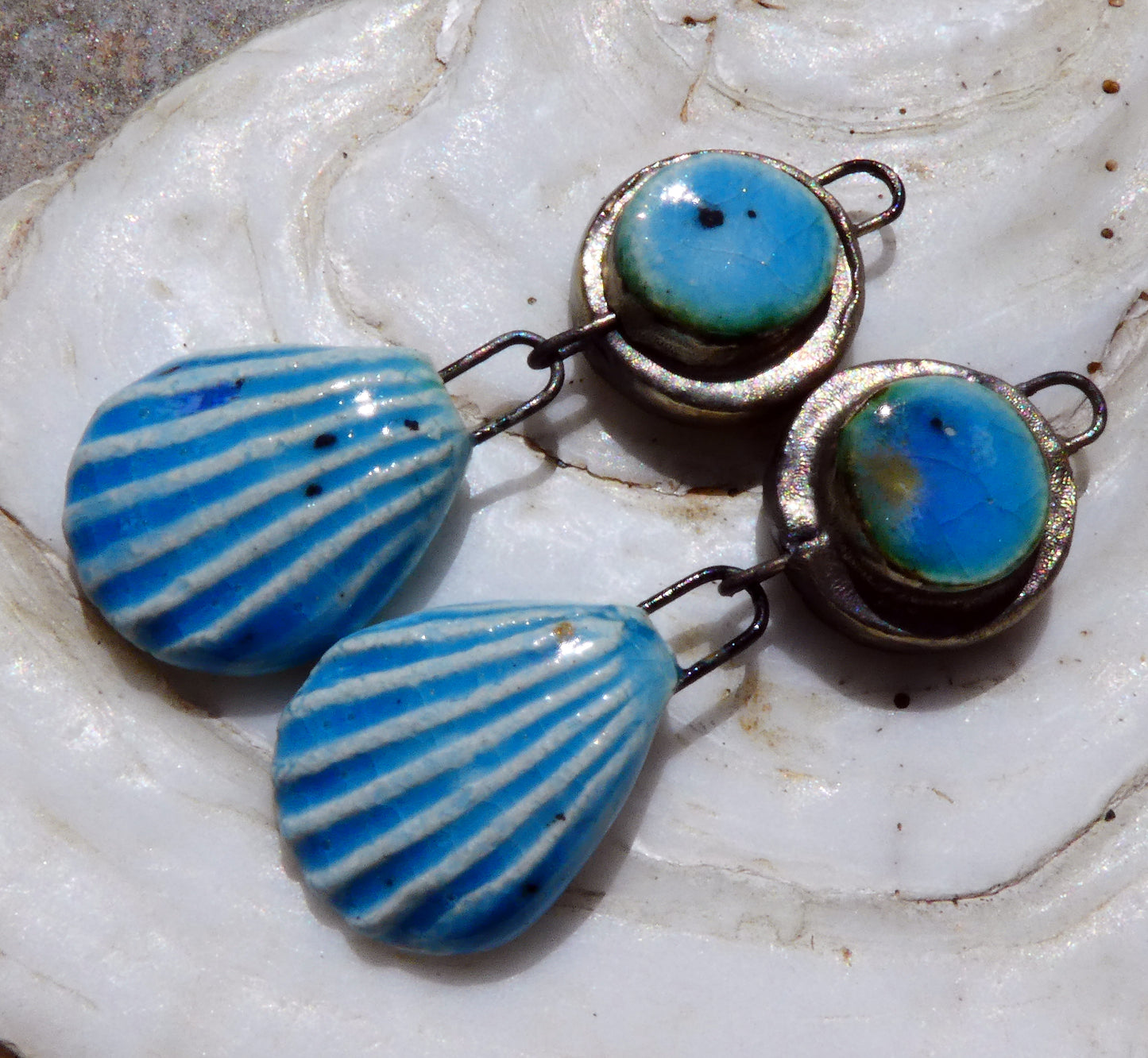 Ceramic Moulded Disc and Shell Dangles - Tranquil Earth