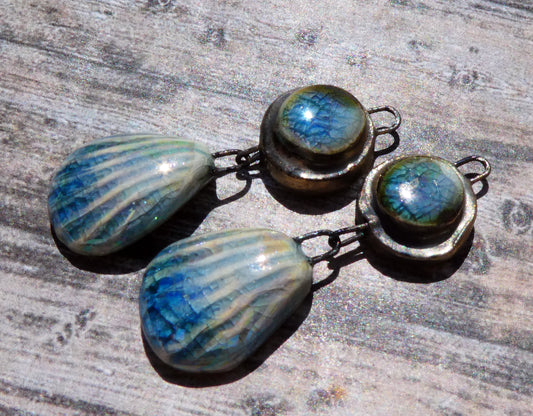 Ceramic Lustrous Moulded Disc and Shell Dangles - Water