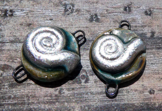 Ceramic Moulded Wave Swirl Disc Connectors - Oriental Blue