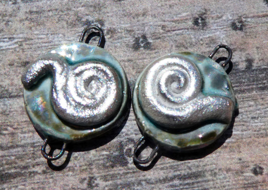 Ceramic Moulded Wave Swirl Disc Connectors - Water