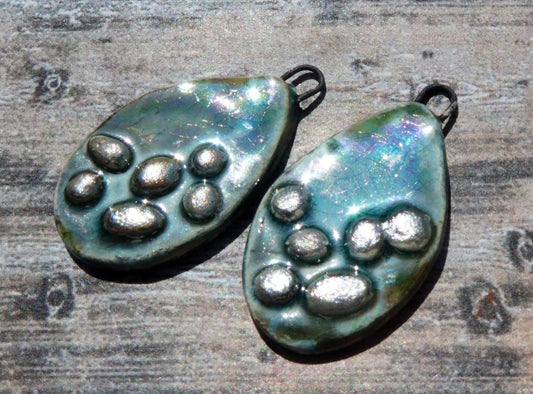 Ceramic Lustrous Silvery Pebbles Slice Charms -Topaz