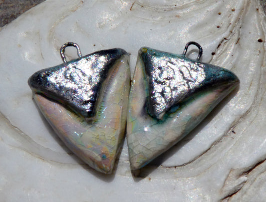 Ceramic Lustrous Silvery Sharks Tooth Charms