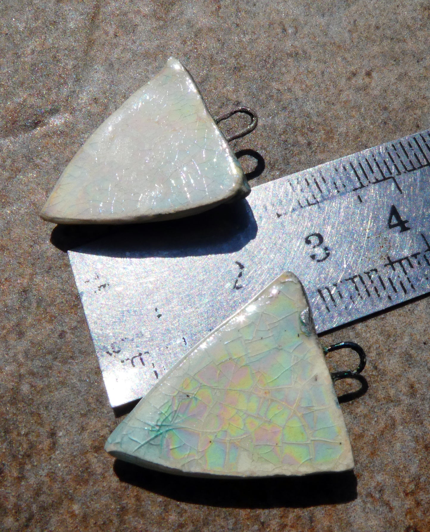 Ceramic Lustrous Silvery Sharks Tooth Charms