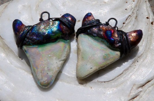 Ceramic Wire Wrapped Scorched Shark Tooth Charms