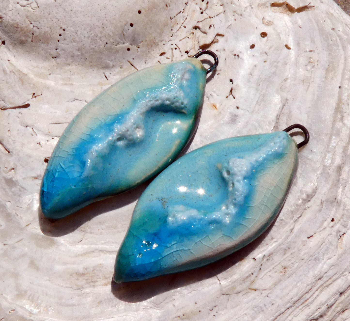 Ceramic Moulded Wave Surfboard Charms - Larimar